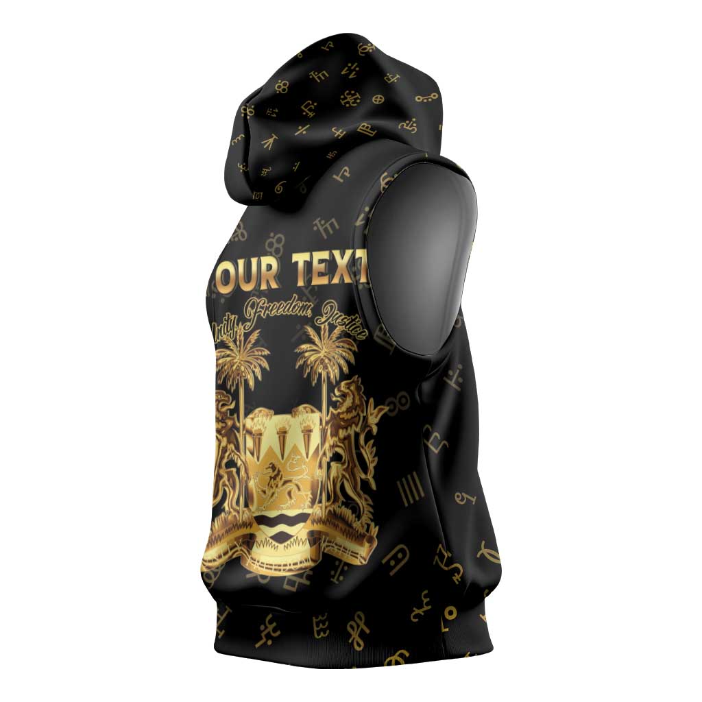 Personalized Sierra Leone Vai Syllabary Heritage Sleeveless Hoodie National Emblem Golden Style - Wonder Print Shop