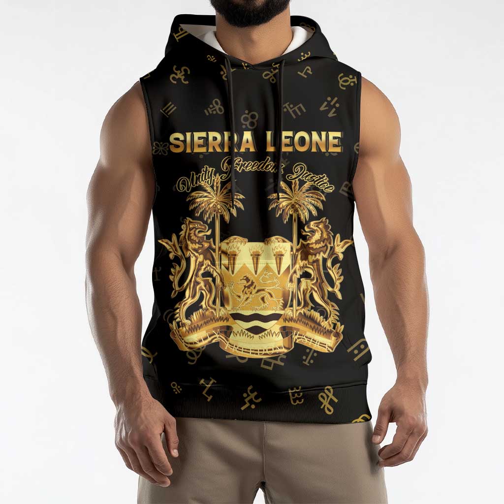 Personalized Sierra Leone Vai Syllabary Heritage Sleeveless Hoodie National Emblem Golden Style - Wonder Print Shop
