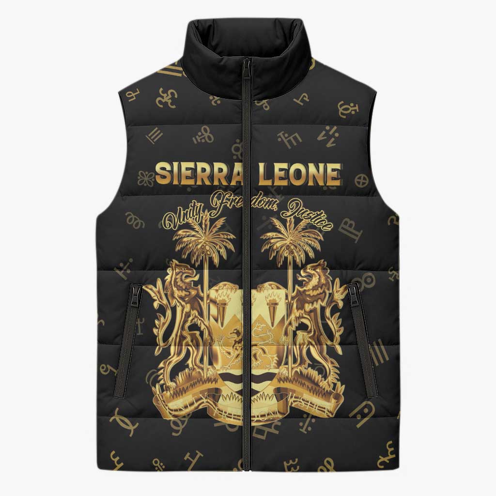 Personalized Sierra Leone Vai Syllabary Heritage Sleeveless Puffer Jacket National Emblem Golden Style - Wonder Print Shop