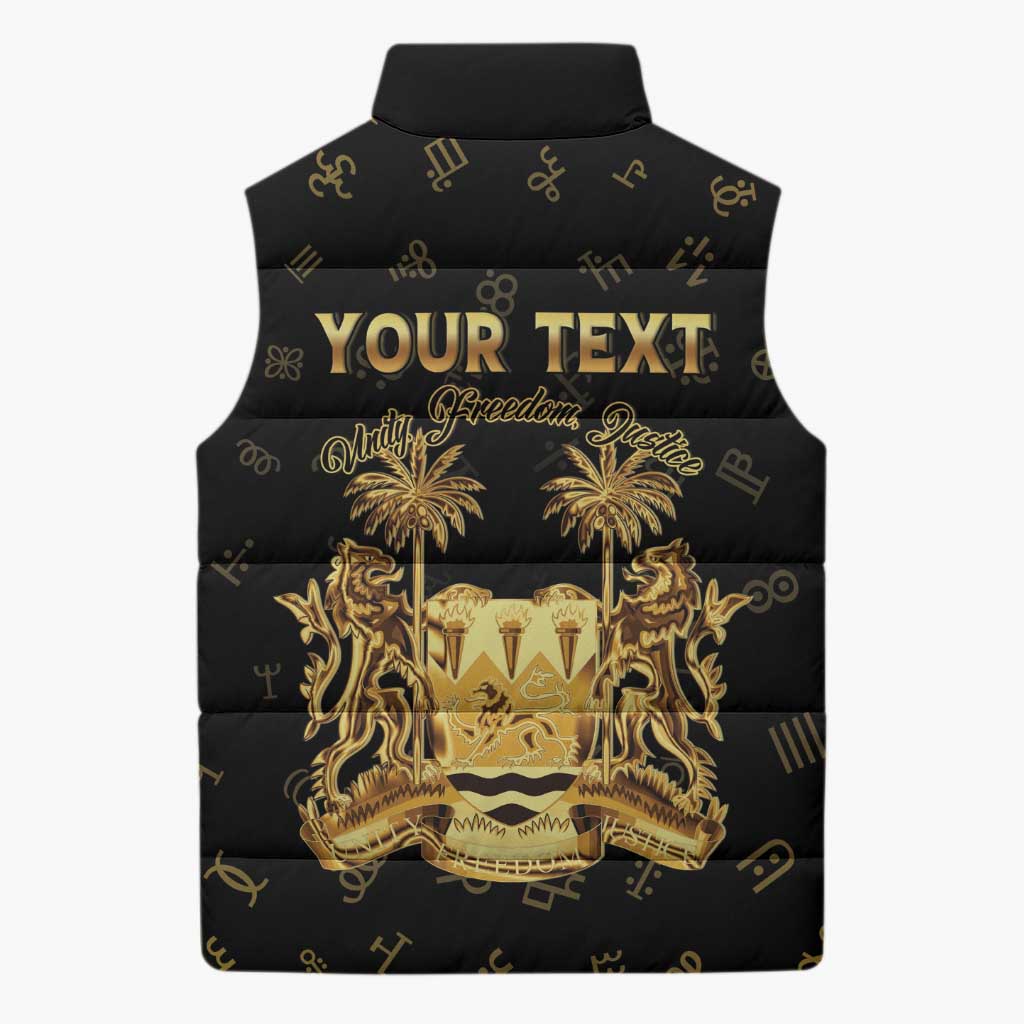 Personalized Sierra Leone Vai Syllabary Heritage Sleeveless Puffer Jacket National Emblem Golden Style - Wonder Print Shop