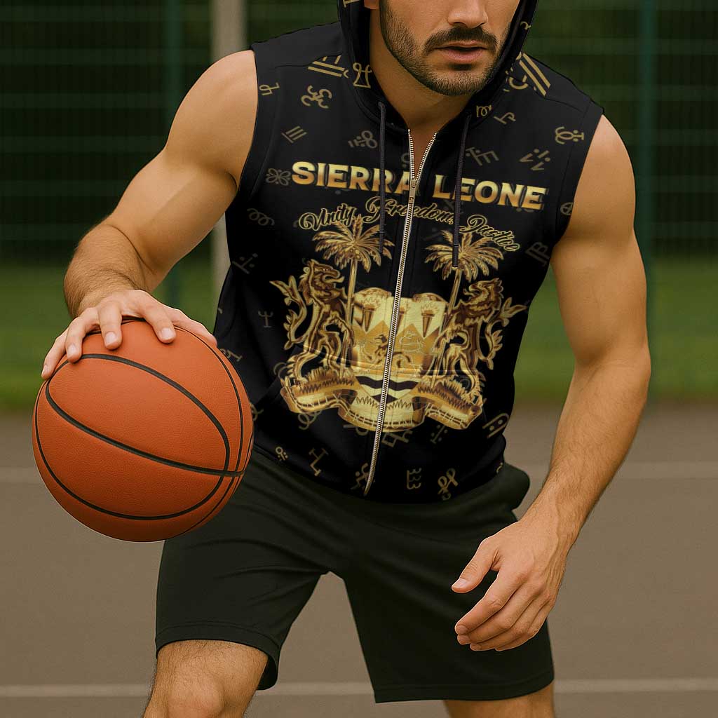Personalized Sierra Leone Vai Syllabary Heritage Sleeveless Zip Hoodie National Emblem Golden Style - Wonder Print Shop