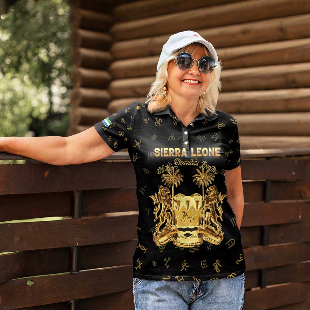 Personalized Sierra Leone Vai Syllabary Heritage Women Polo Shirt National Emblem Golden Style - Wonder Print Shop