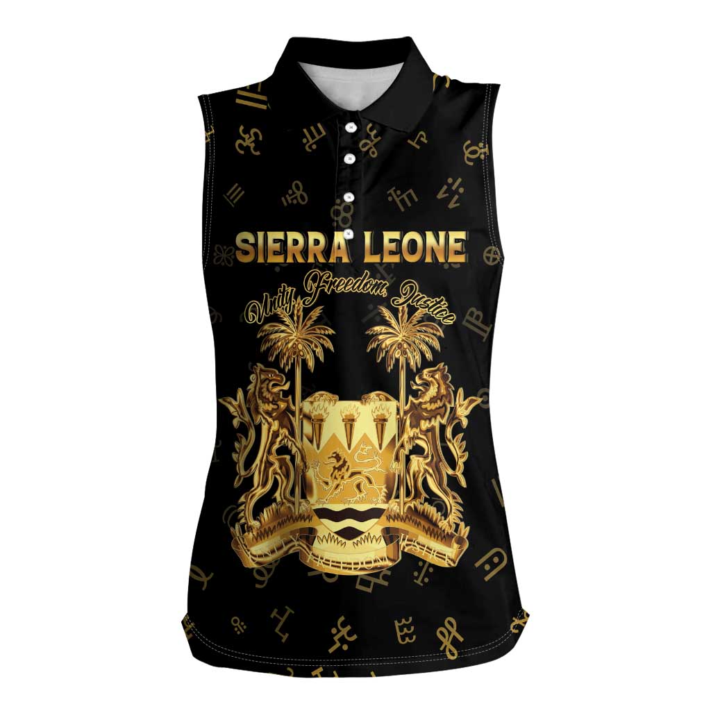 Personalized Sierra Leone Vai Syllabary Heritage Women Sleeveless Polo Shirt National Emblem Golden Style - Wonder Print Shop