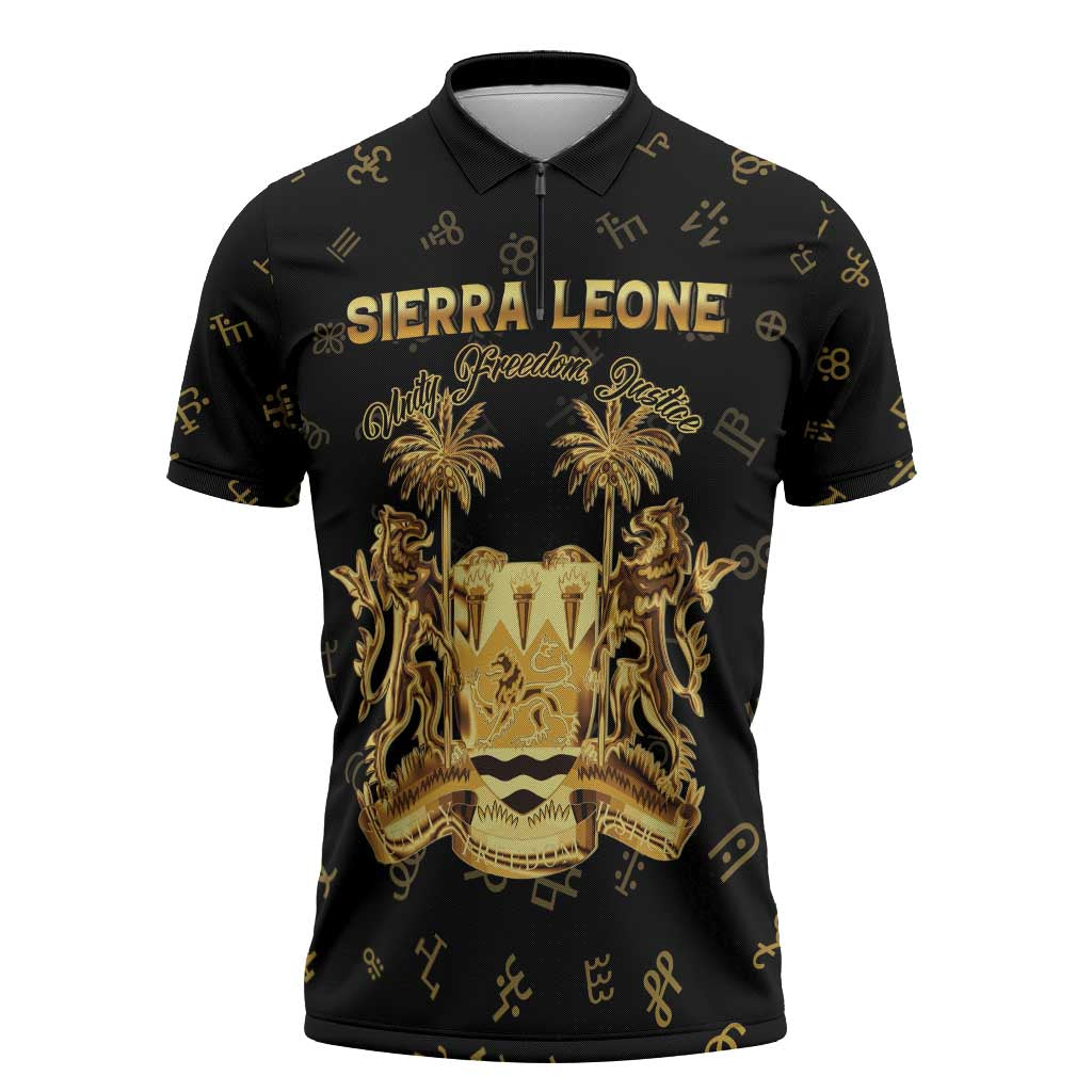 Personalized Sierra Leone Vai Syllabary Heritage Zipper Polo Shirt National Emblem Golden Style - Wonder Print Shop