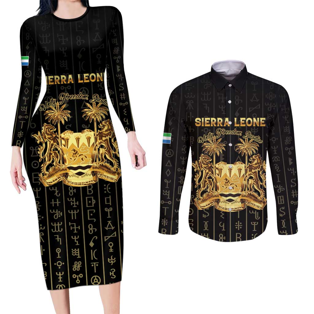 Personalized Sierra Leone Vai Syllabary Vertical Pattern Couples Matching Long Sleeve Bodycon Dress and Long Sleeve Button Shirt - Wonder Print Shop