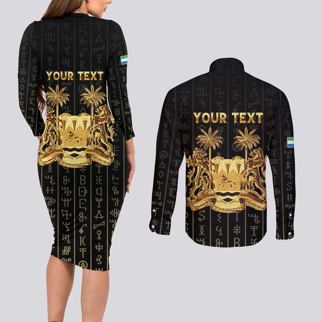 Personalized Sierra Leone Vai Syllabary Vertical Pattern Couples Matching Long Sleeve Bodycon Dress and Long Sleeve Button Shirt - Wonder Print Shop