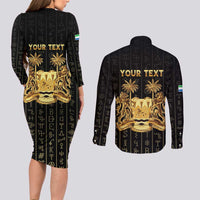 Personalized Sierra Leone Vai Syllabary Vertical Pattern Couples Matching Long Sleeve Bodycon Dress and Long Sleeve Button Shirt - Wonder Print Shop