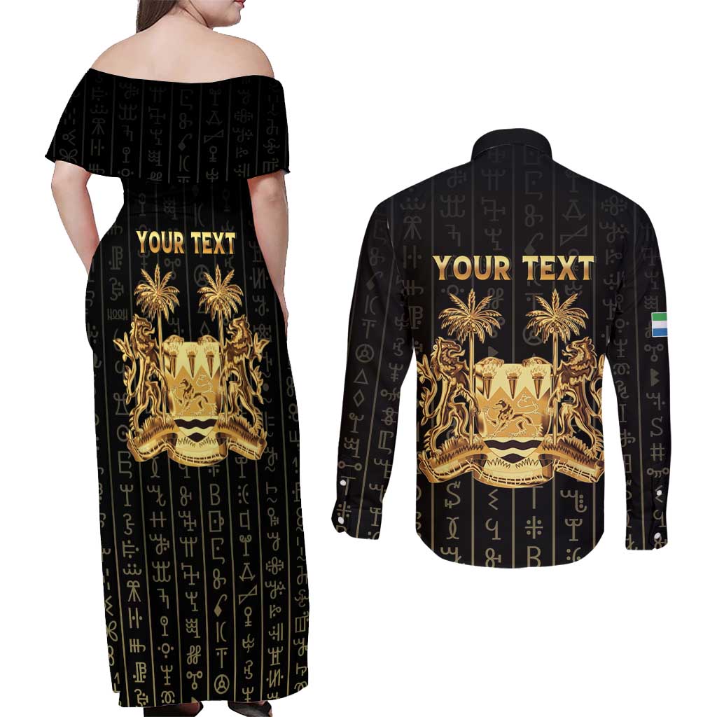 Personalized Sierra Leone Vai Syllabary Vertical Pattern Couples Matching Off Shoulder Maxi Dress and Long Sleeve Button Shirt - Wonder Print Shop