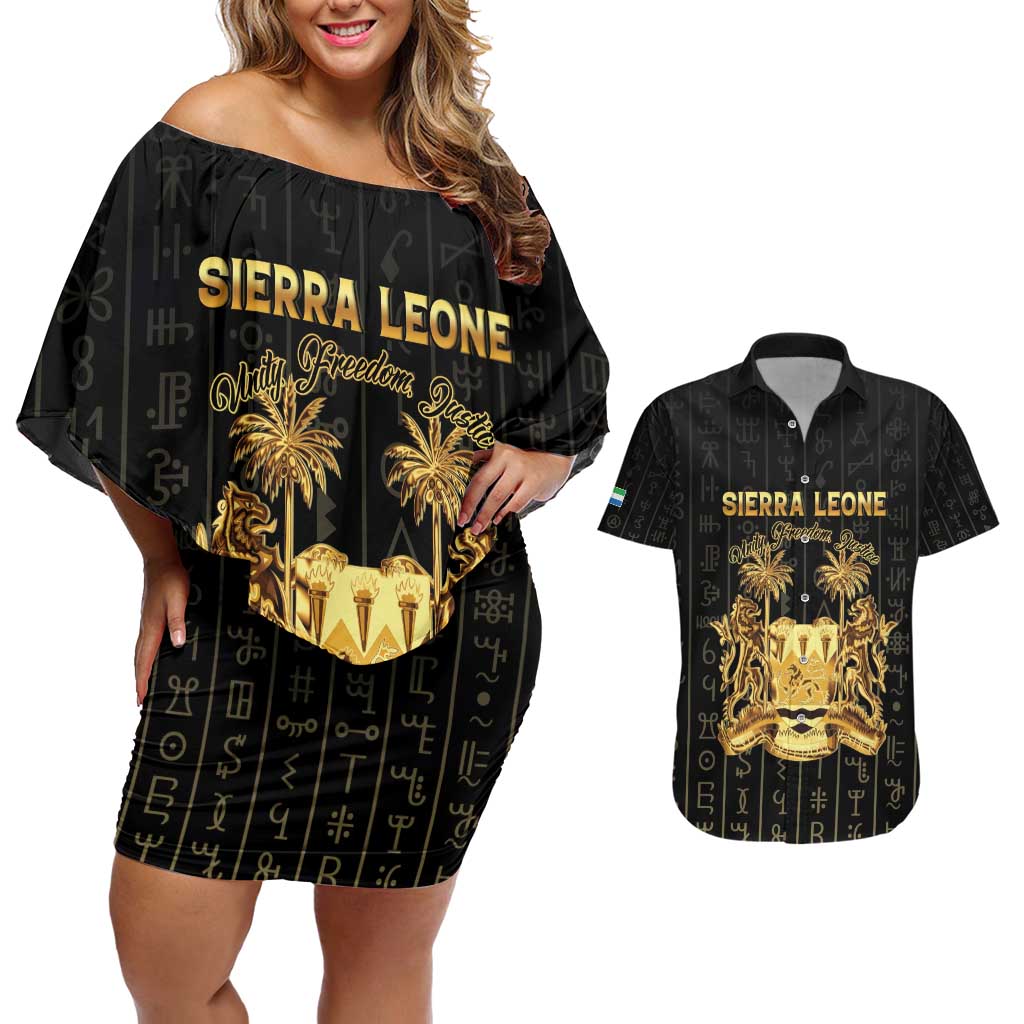 Personalized Sierra Leone Vai Syllabary Vertical Pattern Couples Matching Off Shoulder Short Dress and Hawaiian Shirt - Wonder Print Shop