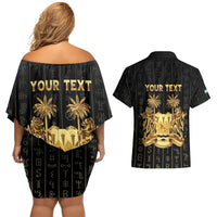 Personalized Sierra Leone Vai Syllabary Vertical Pattern Couples Matching Off Shoulder Short Dress and Hawaiian Shirt - Wonder Print Shop