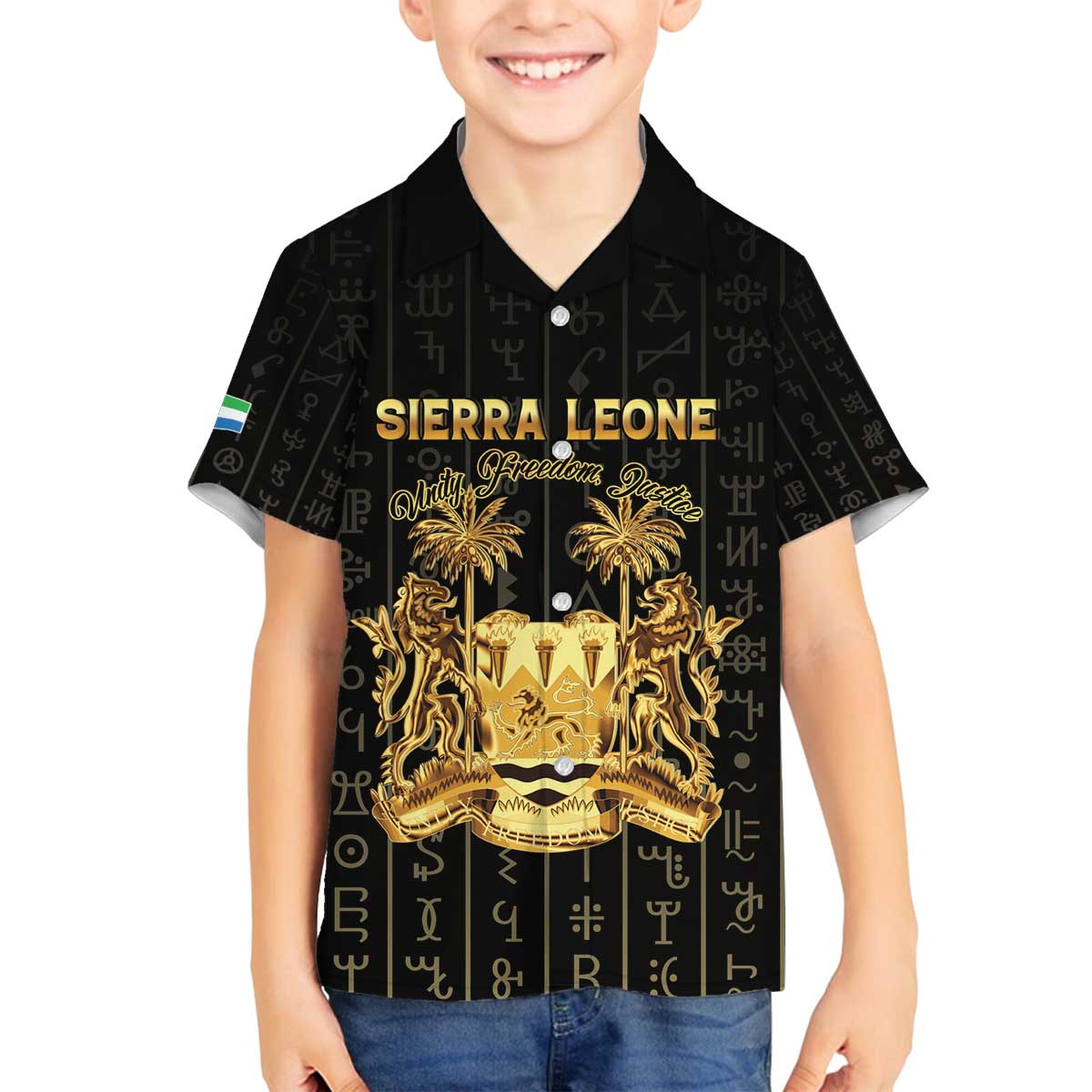 Personalized Sierra Leone Vai Syllabary Vertical Pattern Family Matching Off The Shoulder Long Sleeve Dress and Hawaiian Shirt - Wonder Print Shop