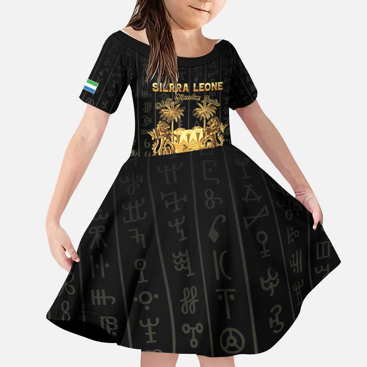 Personalized Sierra Leone Vai Syllabary Vertical Pattern Kid Short Sleeve Dress - Wonder Print Shop