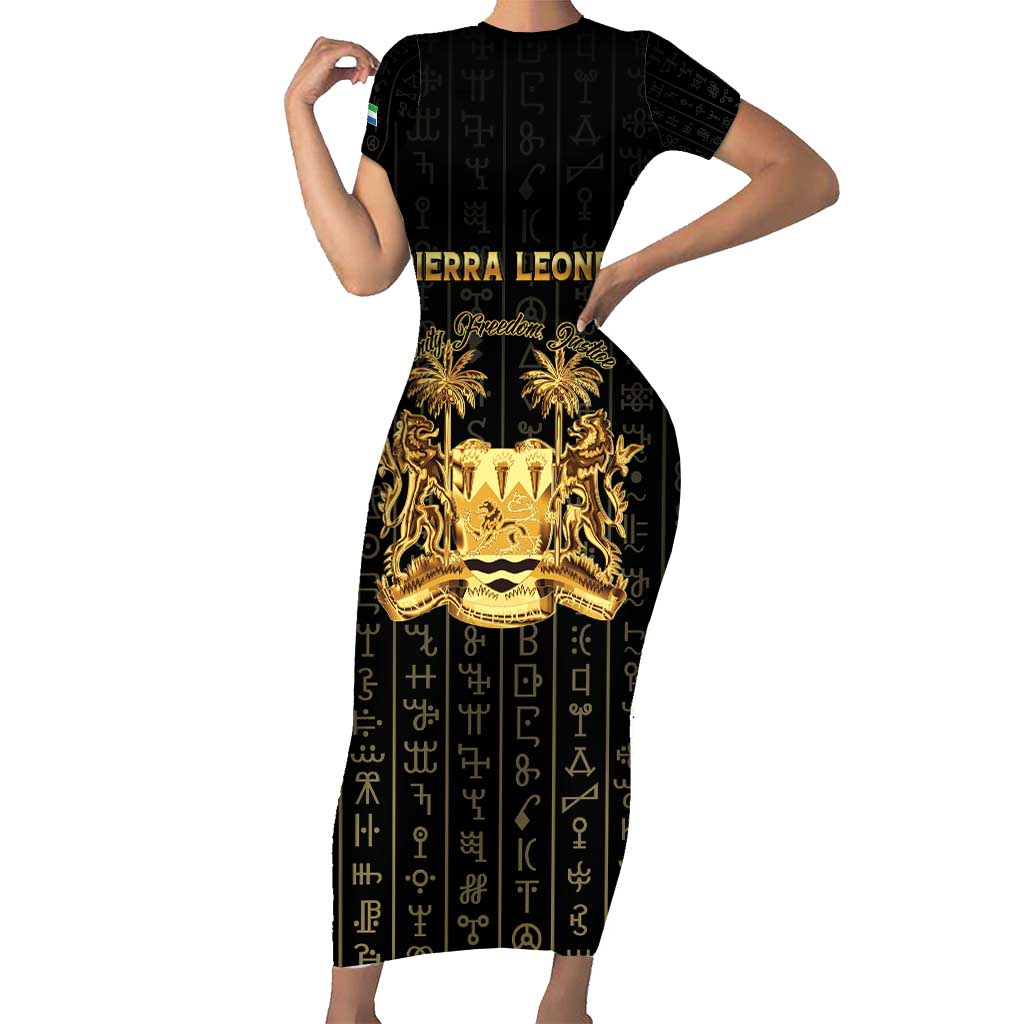 Personalized Sierra Leone Vai Syllabary Vertical Pattern Short Sleeve Bodycon Dress - Wonder Print Shop