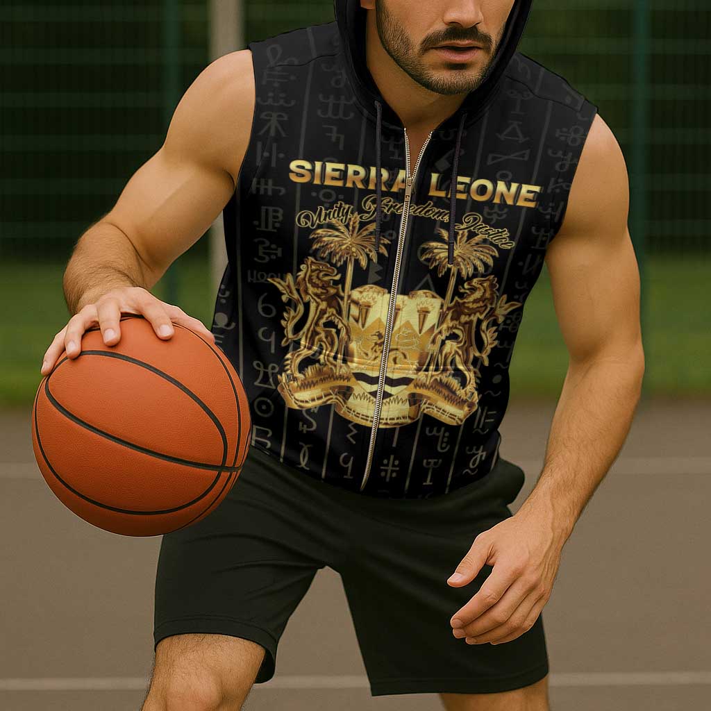 Personalized Sierra Leone Vai Syllabary Vertical Pattern Sleeveless Zip Hoodie - Wonder Print Shop