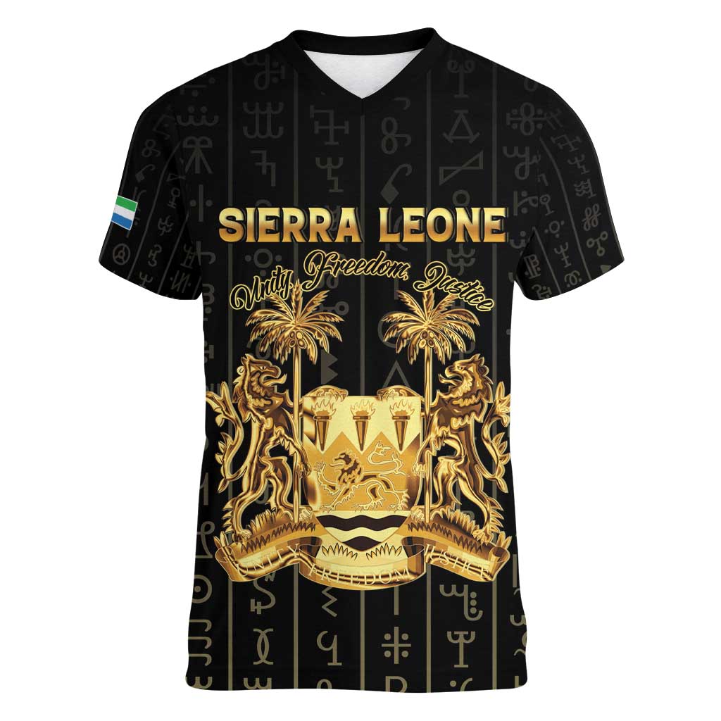 Personalized Sierra Leone Vai Syllabary Vertical Pattern Women V-Neck T-Shirt - Wonder Print Shop