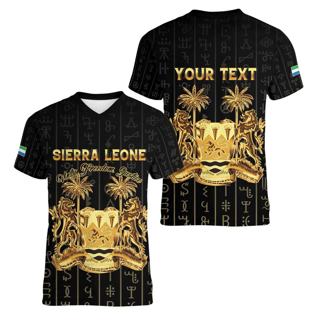 Personalized Sierra Leone Vai Syllabary Vertical Pattern Women V-Neck T-Shirt - Wonder Print Shop
