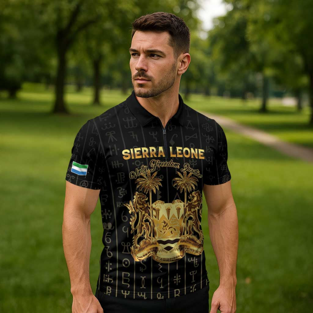 Personalized Sierra Leone Vai Syllabary Vertical Pattern Zipper Polo Shirt - Wonder Print Shop