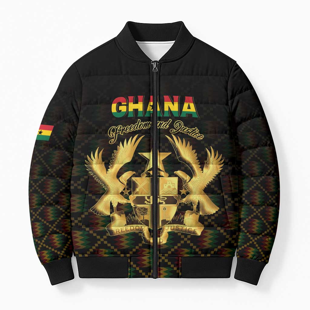 Personalized Ghana Kente Pattern Bomber Puffer Jacket The Heart of Gold of Africa - Wonder Print Shop