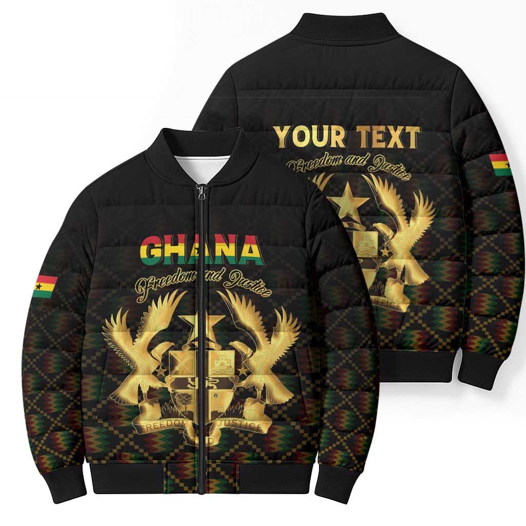 Personalized Ghana Kente Pattern Bomber Puffer Jacket The Heart of Gold of Africa - Wonder Print Shop