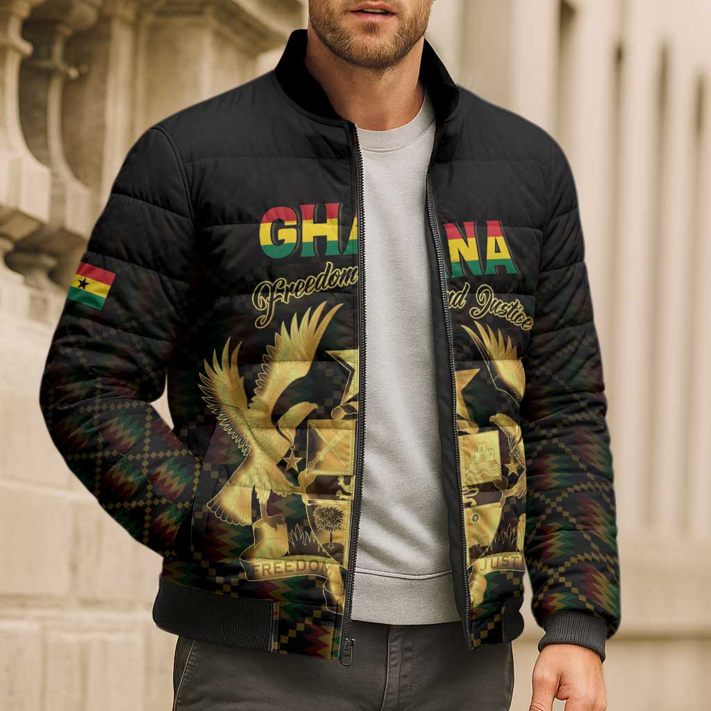 Personalized Ghana Kente Pattern Bomber Puffer Jacket The Heart of Gold of Africa - Wonder Print Shop