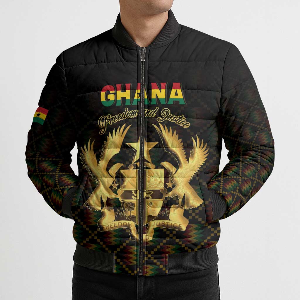 Personalized Ghana Kente Pattern Bomber Puffer Jacket The Heart of Gold of Africa - Wonder Print Shop