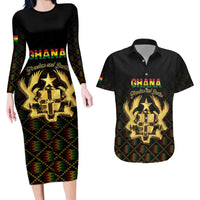 Personalized Ghana Kente Pattern Couples Matching Long Sleeve Bodycon Dress and Hawaiian Shirt The Heart of Gold of Africa - Wonder Print Shop