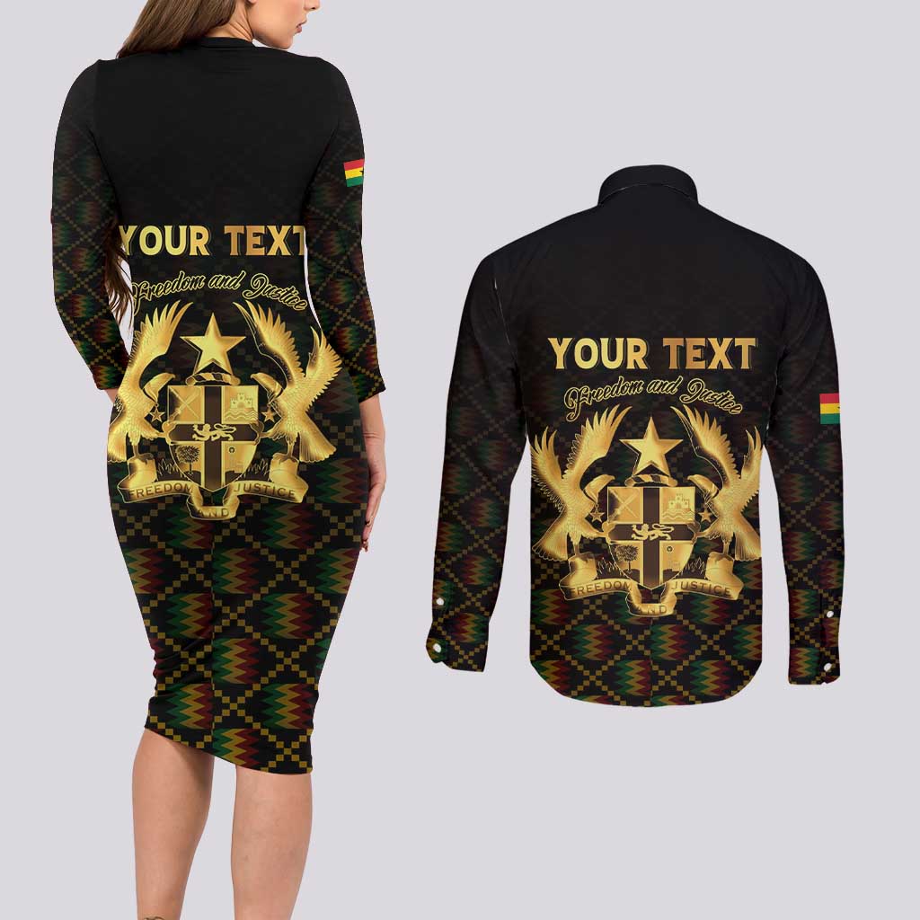 Personalized Ghana Kente Pattern Couples Matching Long Sleeve Bodycon Dress and Long Sleeve Button Shirt The Heart of Gold of Africa - Wonder Print Shop