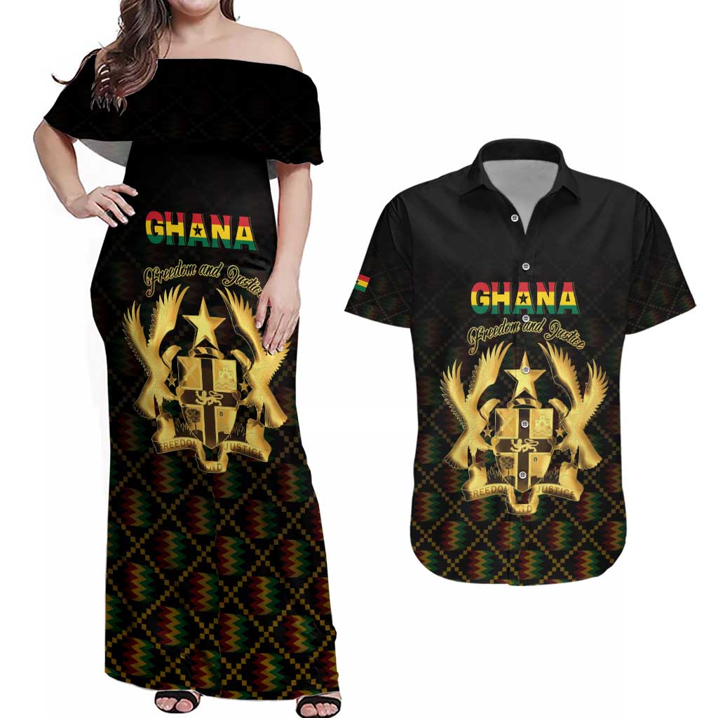 Personalized Ghana Kente Pattern Couples Matching Off Shoulder Maxi Dress and Hawaiian Shirt The Heart of Gold of Africa - Wonder Print Shop