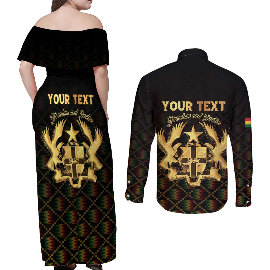 Personalized Ghana Kente Pattern Couples Matching Off Shoulder Maxi Dress and Long Sleeve Button Shirt The Heart of Gold of Africa - Wonder Print Shop