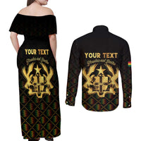 Personalized Ghana Kente Pattern Couples Matching Off Shoulder Maxi Dress and Long Sleeve Button Shirt The Heart of Gold of Africa - Wonder Print Shop