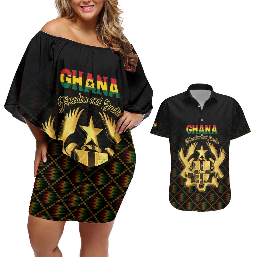 Personalized Ghana Kente Pattern Couples Matching Off Shoulder Short Dress and Hawaiian Shirt The Heart of Gold of Africa - Wonder Print Shop