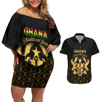 Personalized Ghana Kente Pattern Couples Matching Off Shoulder Short Dress and Hawaiian Shirt The Heart of Gold of Africa - Wonder Print Shop