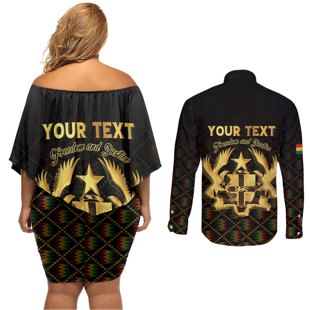 Personalized Ghana Kente Pattern Couples Matching Off Shoulder Short Dress and Long Sleeve Button Shirt The Heart of Gold of Africa - Wonder Print Shop