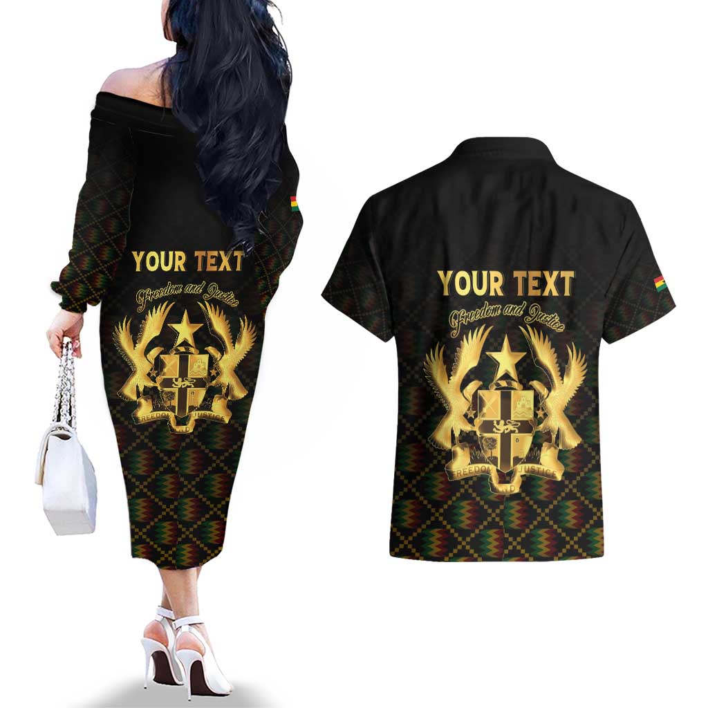 Personalized Ghana Kente Pattern Couples Matching Off The Shoulder Long Sleeve Dress and Hawaiian Shirt The Heart of Gold of Africa - Wonder Print Shop