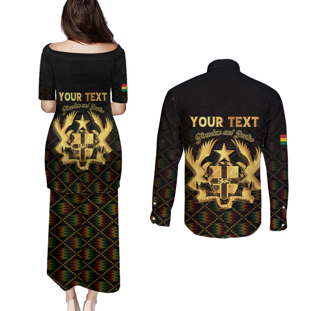 Personalized Ghana Kente Pattern Couples Matching Puletasi and Long Sleeve Button Shirt The Heart of Gold of Africa - Wonder Print Shop