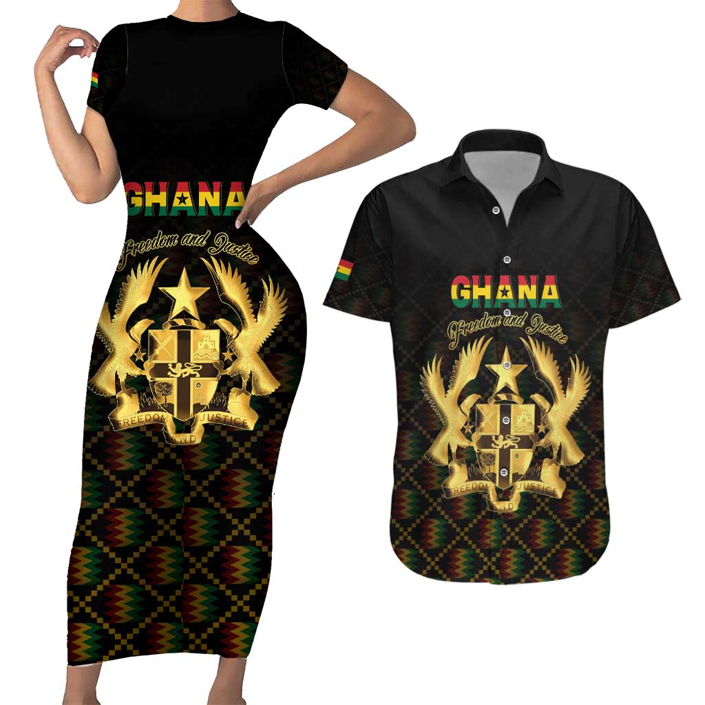 Personalized Ghana Kente Pattern Couples Matching Short Sleeve Bodycon Dress and Hawaiian Shirt The Heart of Gold of Africa - Wonder Print Shop