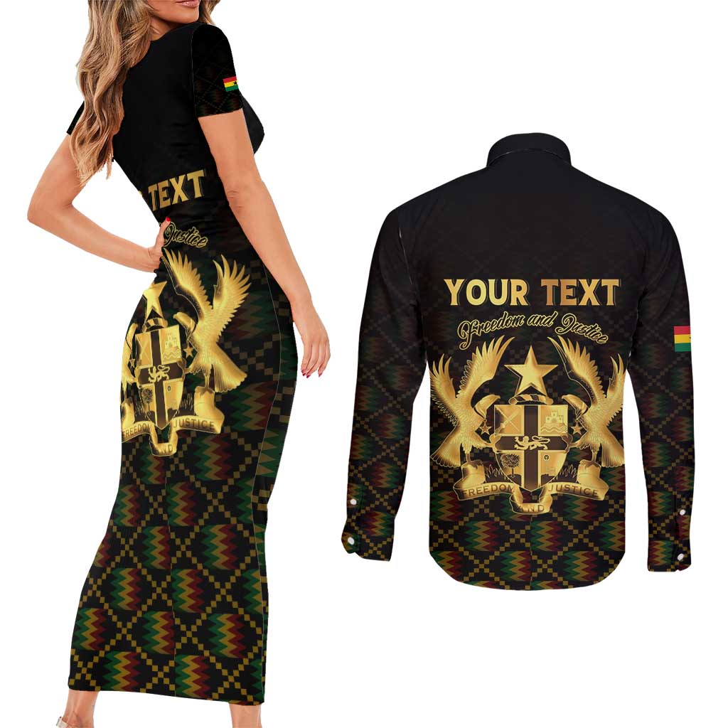 Personalized Ghana Kente Pattern Couples Matching Short Sleeve Bodycon Dress and Long Sleeve Button Shirt The Heart of Gold of Africa - Wonder Print Shop