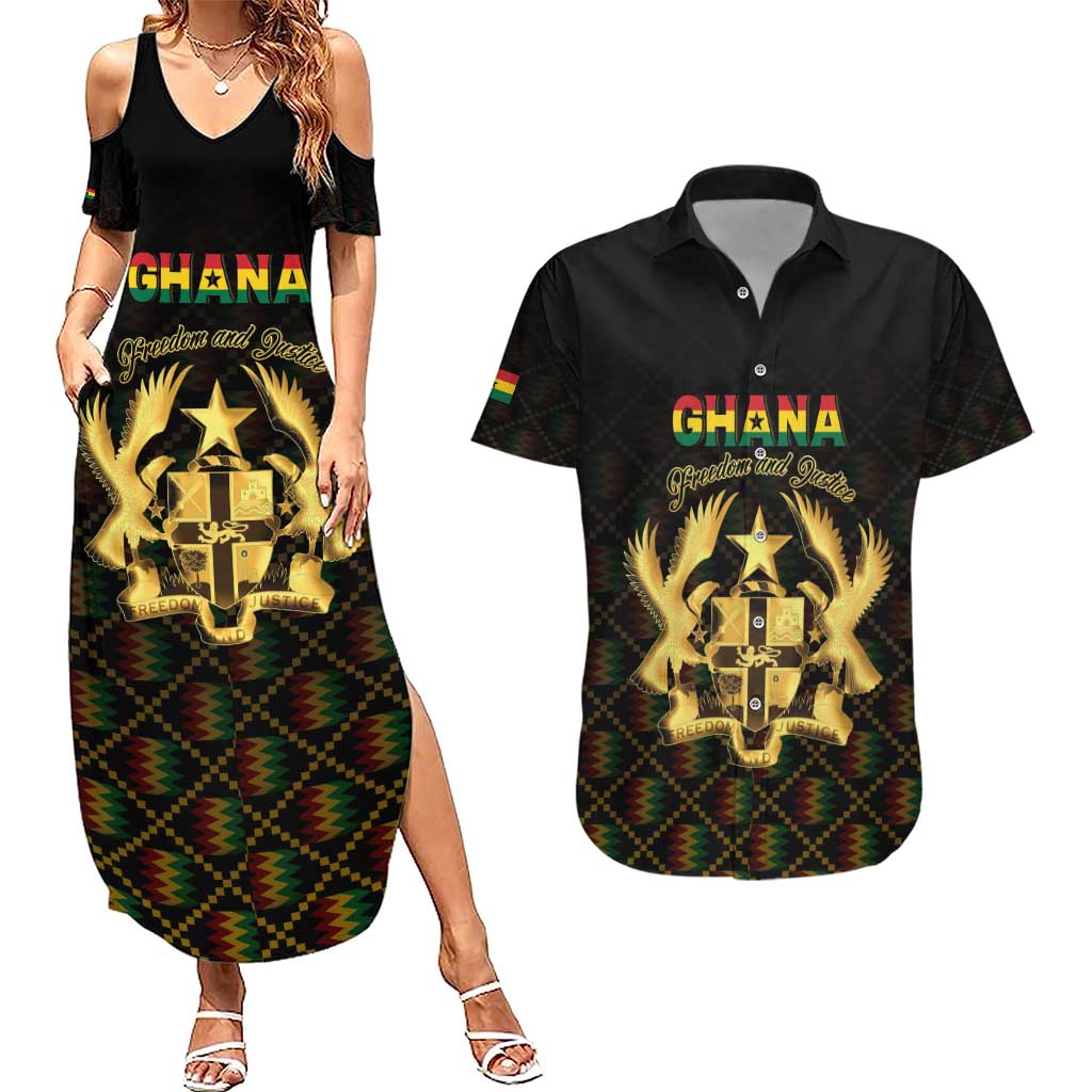 Personalized Ghana Kente Pattern Couples Matching Summer Maxi Dress and Hawaiian Shirt The Heart of Gold of Africa - Wonder Print Shop