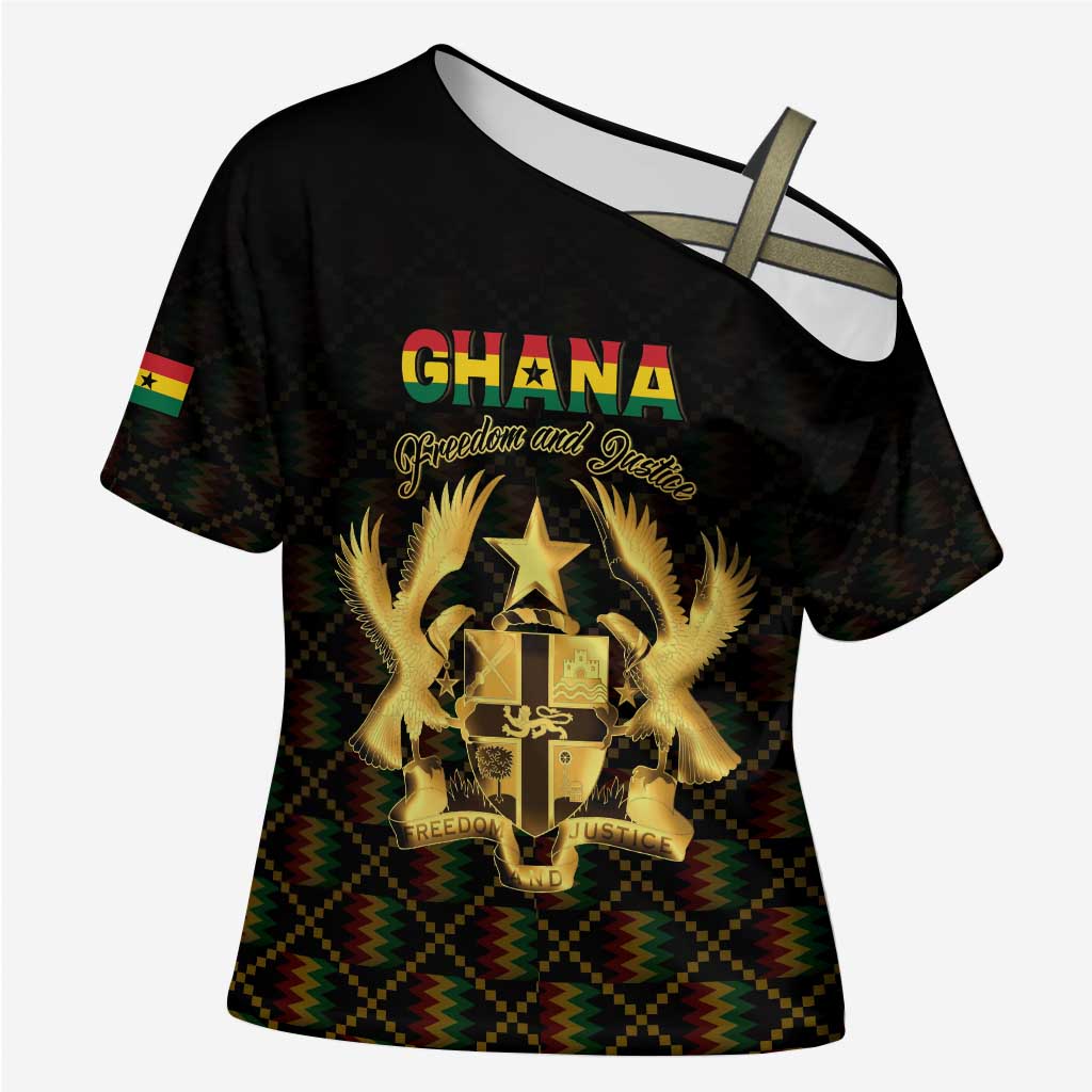 Personalized Ghana Kente Pattern Cross Shoulder Shirt The Heart of Gold of Africa - Wonder Print Shop