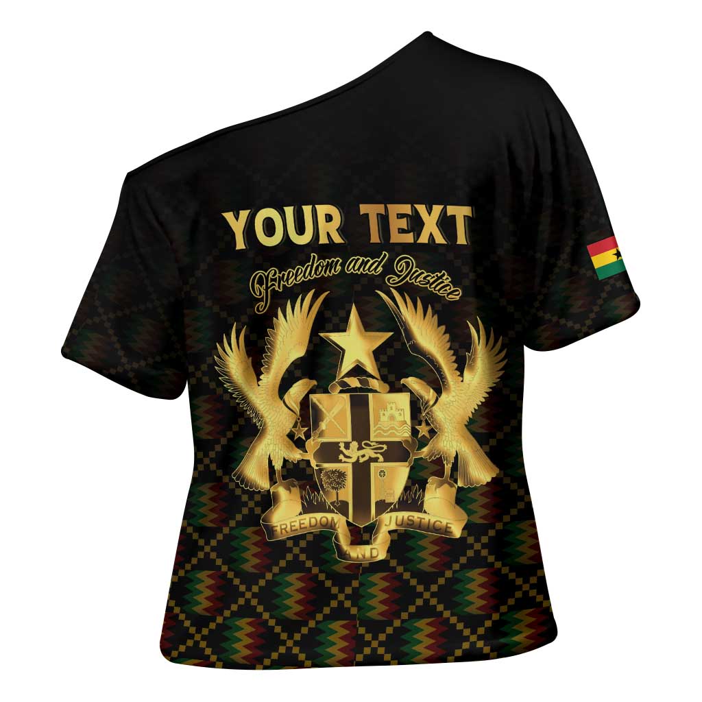 Personalized Ghana Kente Pattern Cross Shoulder Shirt The Heart of Gold of Africa - Wonder Print Shop