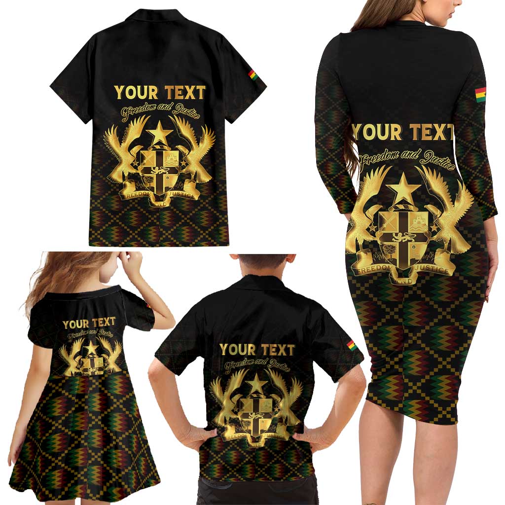 Personalized Ghana Kente Pattern Family Matching Long Sleeve Bodycon Dress and Hawaiian Shirt The Heart of Gold of Africa - Wonder Print Shop