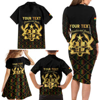 Personalized Ghana Kente Pattern Family Matching Long Sleeve Bodycon Dress and Hawaiian Shirt The Heart of Gold of Africa - Wonder Print Shop