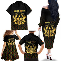 Personalized Ghana Kente Pattern Family Matching Off The Shoulder Long Sleeve Dress and Hawaiian Shirt The Heart of Gold of Africa - Wonder Print Shop