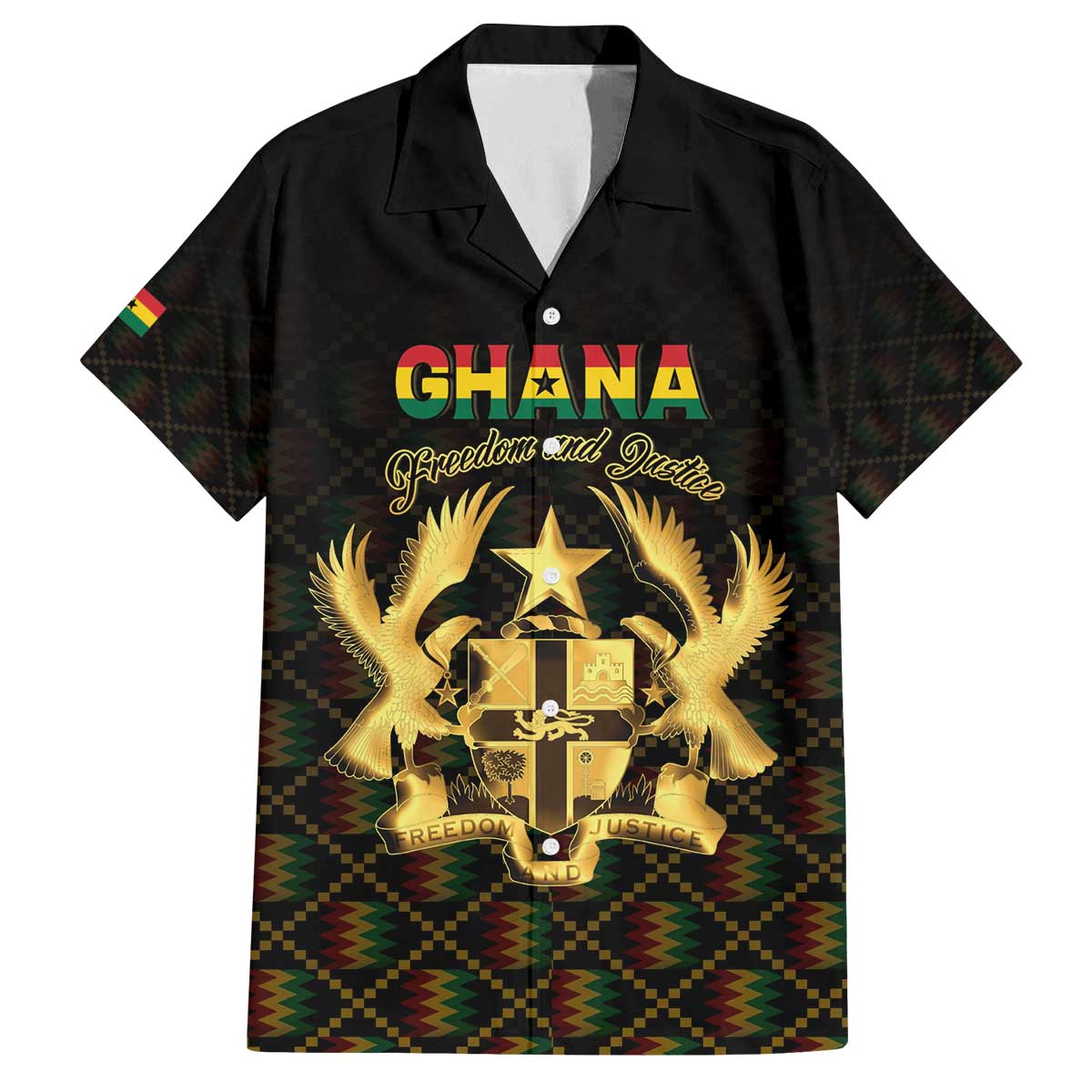 Personalized Ghana Kente Pattern Family Matching Off The Shoulder Long Sleeve Dress and Hawaiian Shirt The Heart of Gold of Africa - Wonder Print Shop