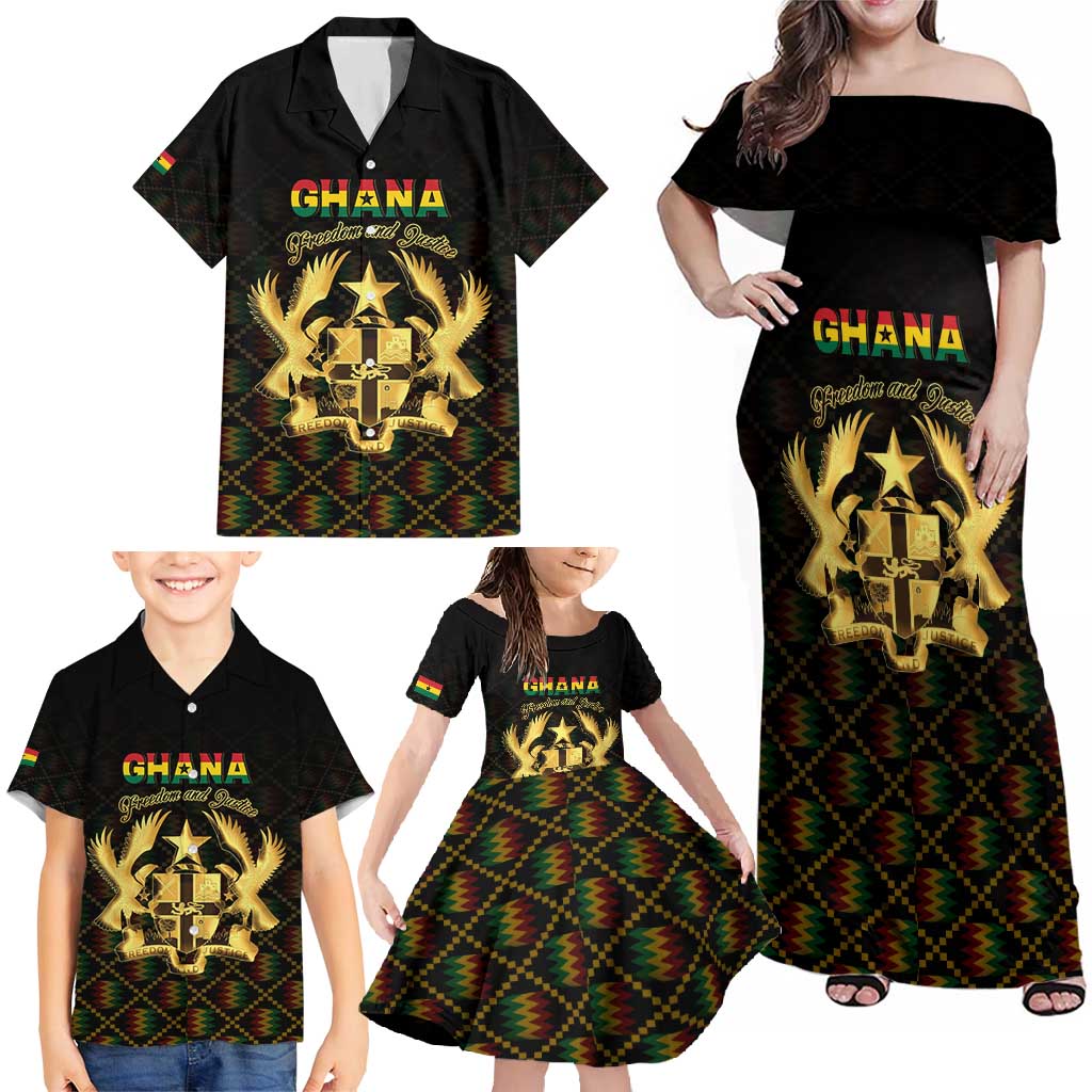 Personalized Ghana Kente Pattern Family Matching Off Shoulder Maxi Dress and Hawaiian Shirt The Heart of Gold of Africa - Wonder Print Shop