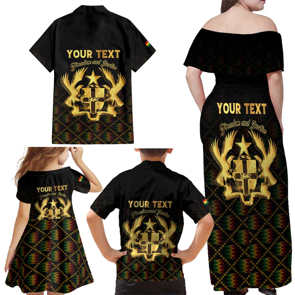 Personalized Ghana Kente Pattern Family Matching Off Shoulder Maxi Dress and Hawaiian Shirt The Heart of Gold of Africa - Wonder Print Shop