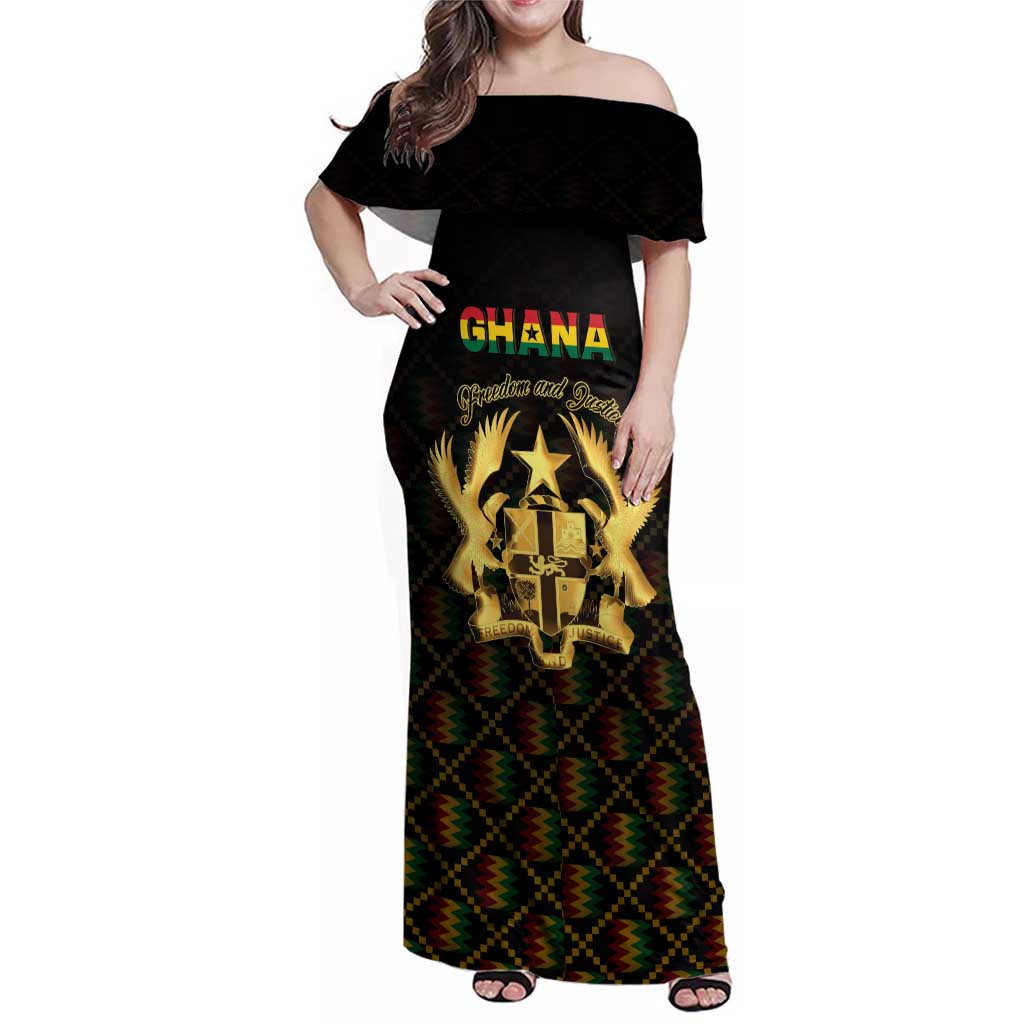 Personalized Ghana Kente Pattern Family Matching Off Shoulder Maxi Dress and Hawaiian Shirt The Heart of Gold of Africa - Wonder Print Shop