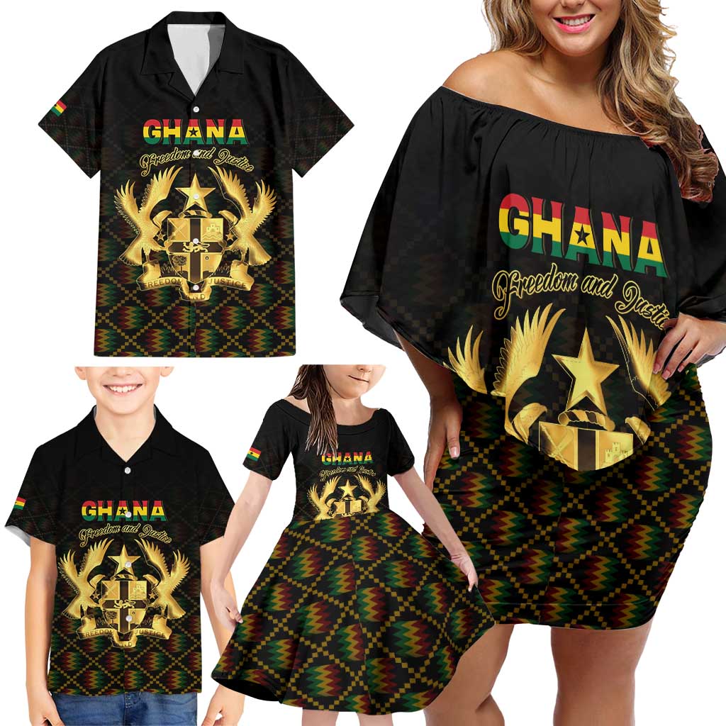 Personalized Ghana Kente Pattern Family Matching Off Shoulder Short Dress and Hawaiian Shirt The Heart of Gold of Africa - Wonder Print Shop