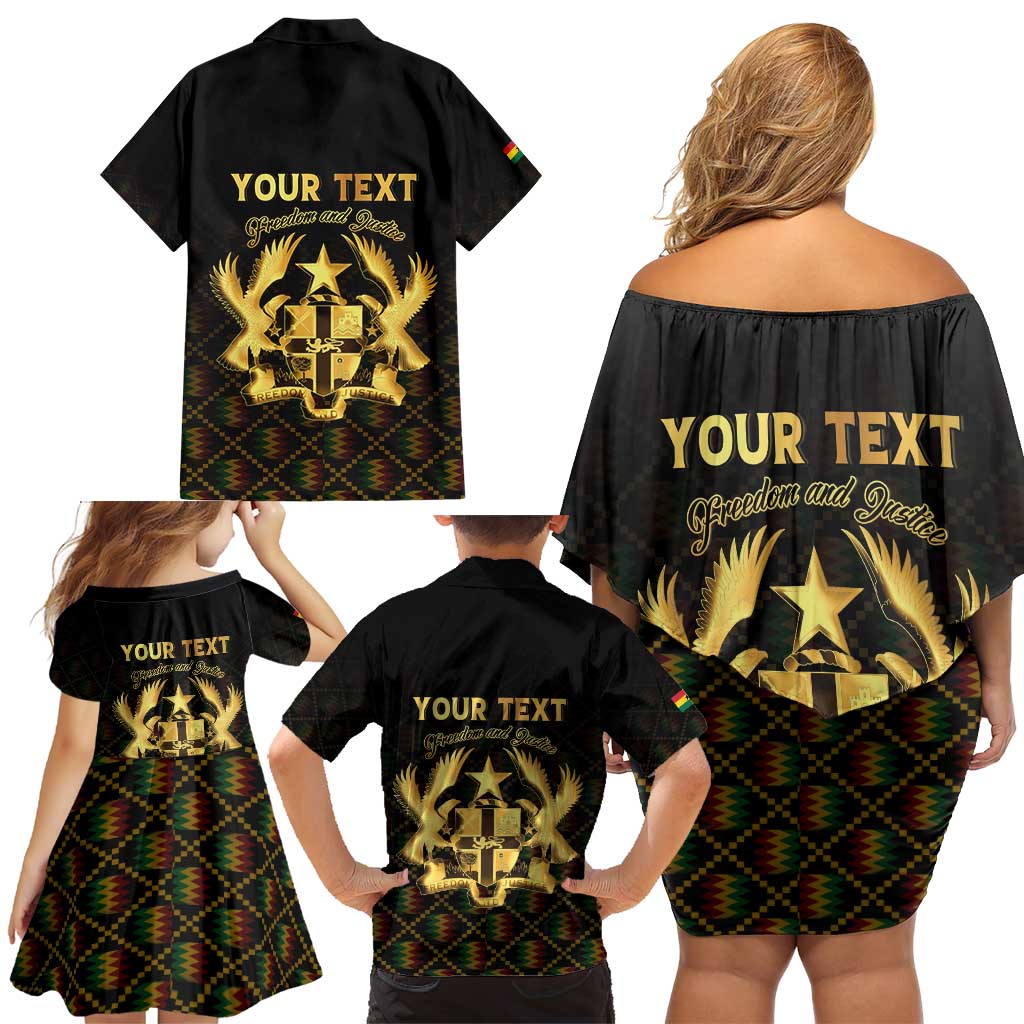 Personalized Ghana Kente Pattern Family Matching Off Shoulder Short Dress and Hawaiian Shirt The Heart of Gold of Africa - Wonder Print Shop