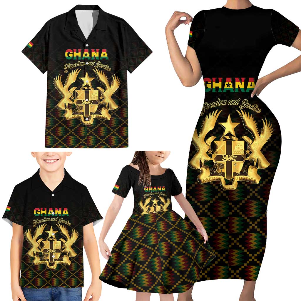 Personalized Ghana Kente Pattern Family Matching Short Sleeve Bodycon Dress and Hawaiian Shirt The Heart of Gold of Africa - Wonder Print Shop